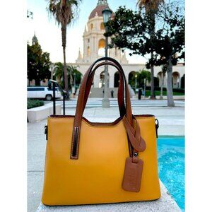 Ivan Troy Cira Mustard Women's Italian Leather Top Handle Crossbody Shoulder Bag